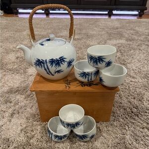 Blue and White Bamboo Tea Set
